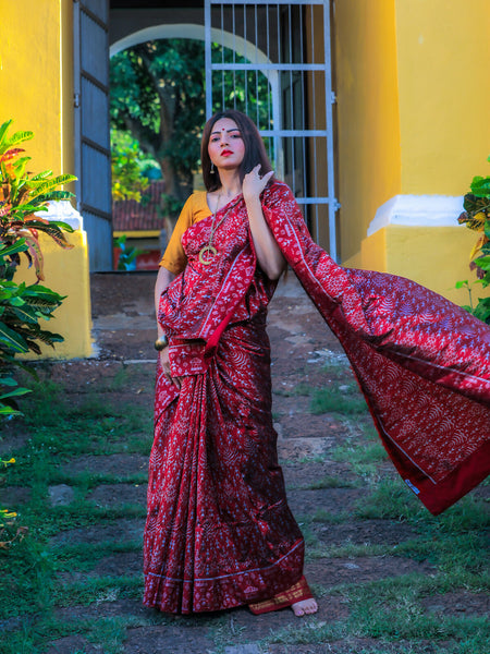 Maroon Crafty Tribal Designer Silk Saree