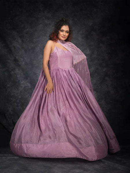 Lavender Onion Gown With Heavy Dupatta