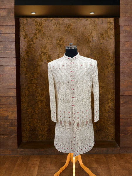 Opulent Cream Silk Sherwani with Zari Dori and Sequins