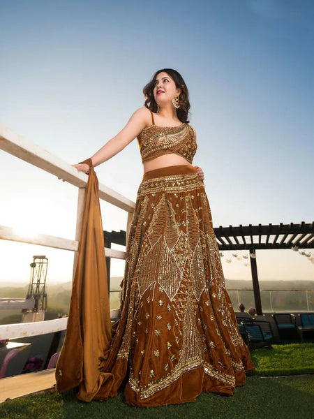 Chocolate Brown Velvet Lehenga Choli