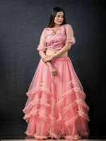 Peach Petals: Frilled Peach Crop top & Skirt Embrace Delicatee Elegance