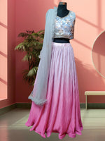 Persian Pink Shaded Lehenga Embroidered Blouse, Ruffled Dupatta