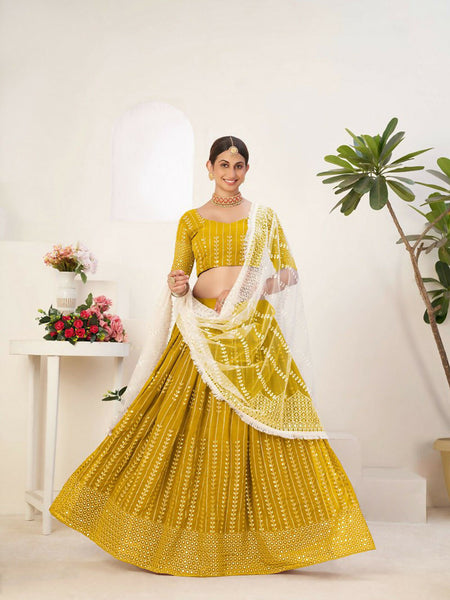 Mustard Georgette Lehenga Choli with Net Dupatta