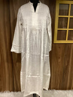 White Linen Silk & Hakoba Cotton Kurta Pant Set