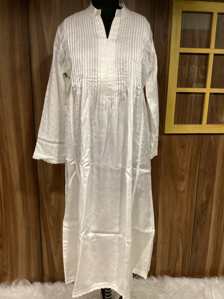 White Linen Silk & Hakoba Cotton Kurta Pant Set