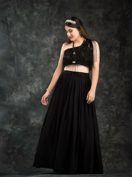 Black Milano/Natural Crepe Crop Top & Skirt