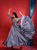 Reflective Sophistication: The Grey Mirror Work Gown - Embrace Enchanting Elegance