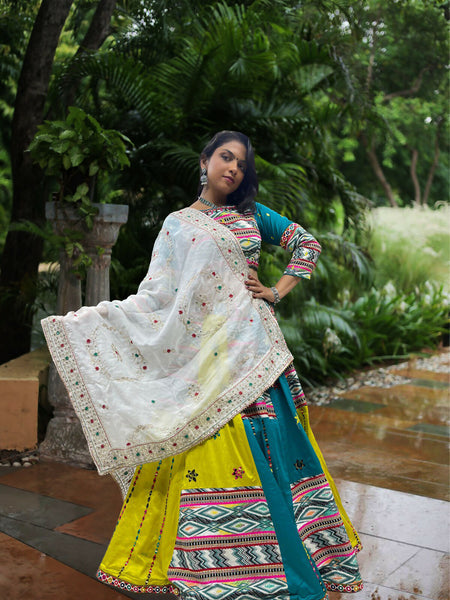 Geometric Mirror Work Chaniya Choli with Dupatta