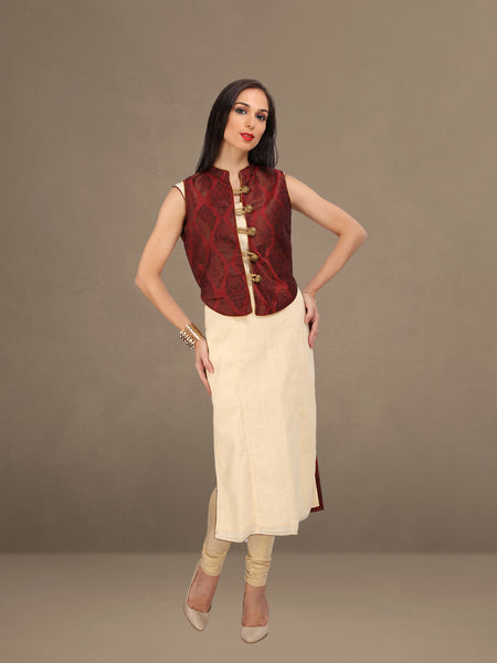 Antique Brocade Ensemble: Khadi Kurta with Jacket & Buttons