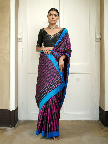 Gleaming Blue Touch Charcoal Crafty Pure Silk Saree