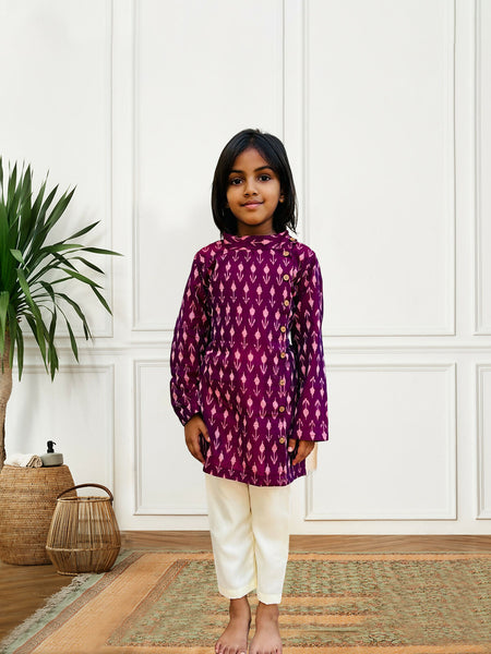 Chic Magenta & White Boys Kurta-Pant Duo